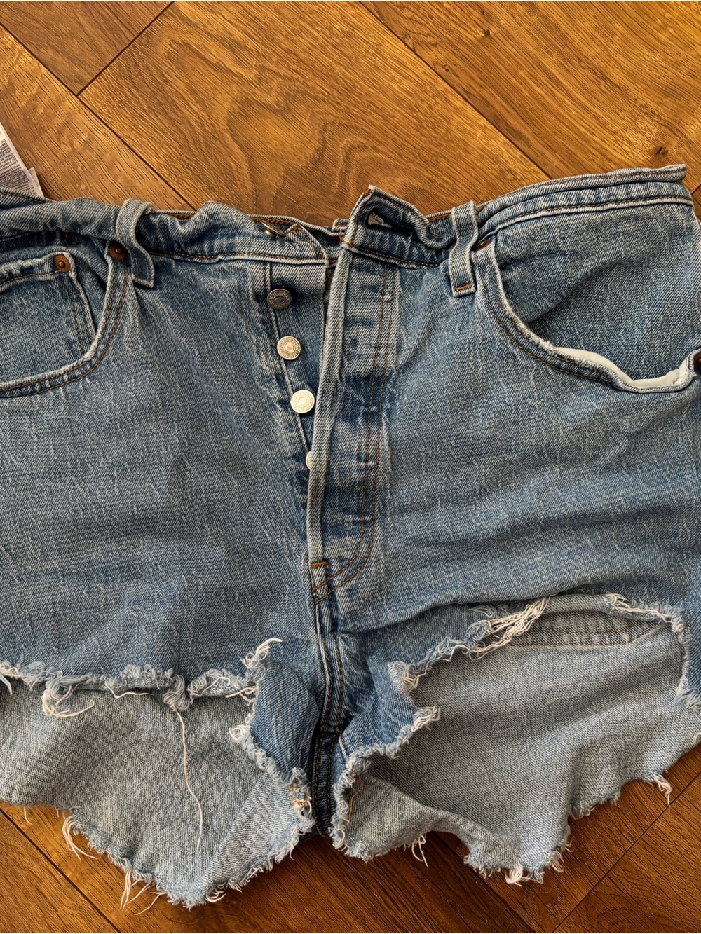 Levi's Light Blue Distressed High-Rise Denim Shorts